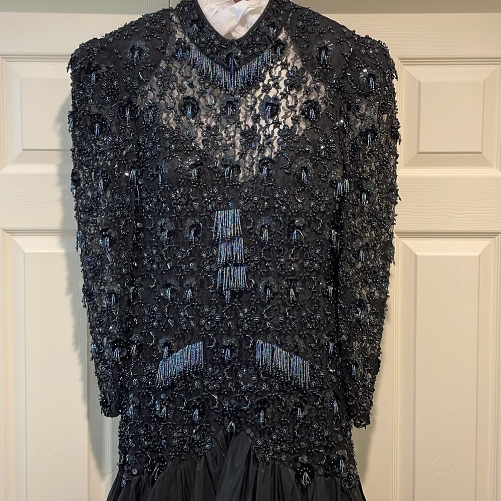 Designer high end Black beaded gown size 4 - Picture 2 of 16